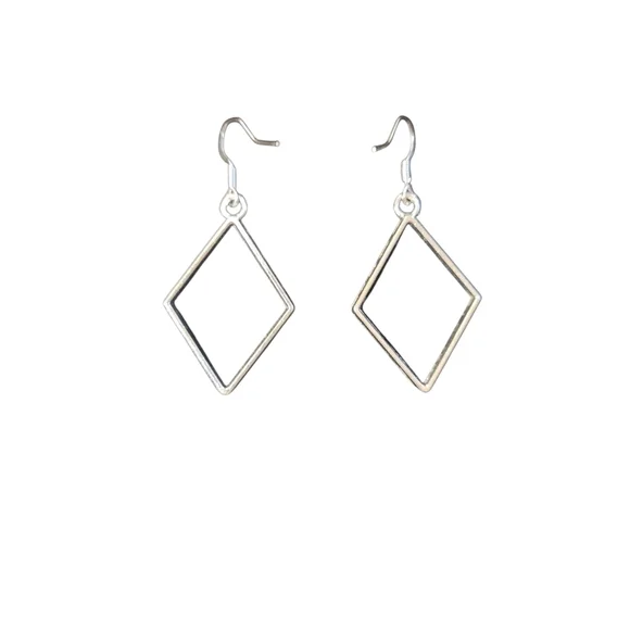 Silver Alloy Rhombus Frame Dangle Earrings - Picture 2 of 3